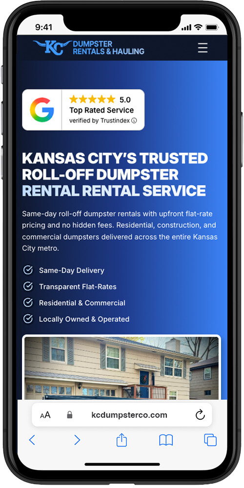 KC Dumpster Rentals & Hauling Mobile Website